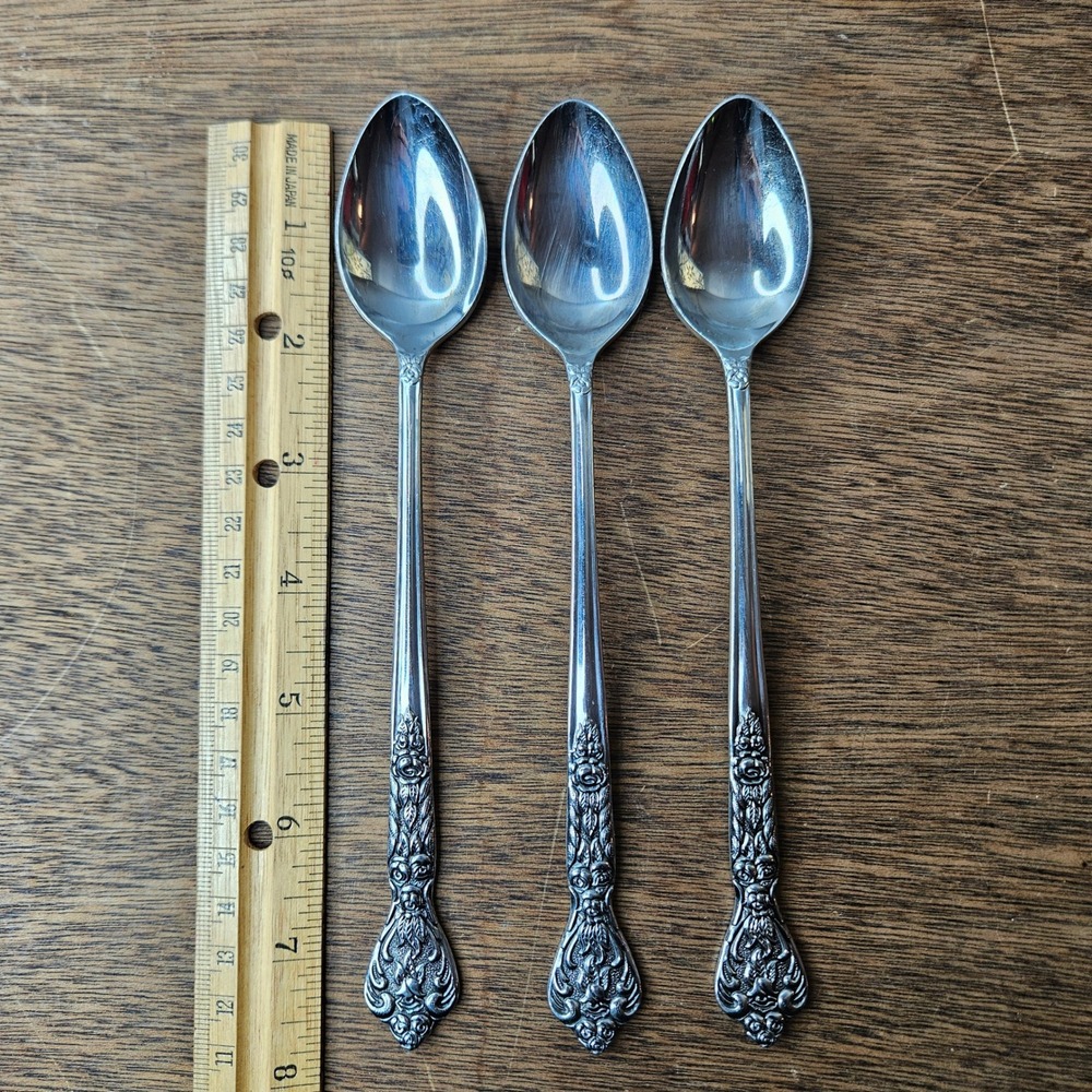 Versailles Stainless Japan Iced Tea Spoons Set of 3 Ornate Floral Scroll 7.5 in